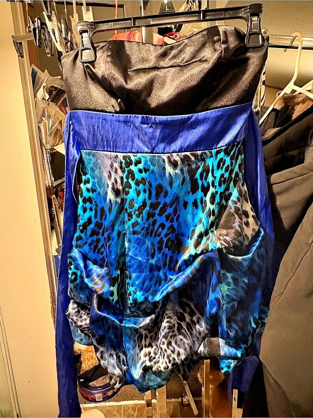 Deb Blue Leopard Print Strapless Bubble Dress Juniors 5 | Y2K Party Prom